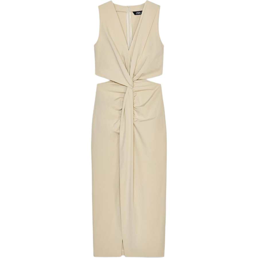 ZARA Sleeveless Dresses Women's Beige V Neck Moderate