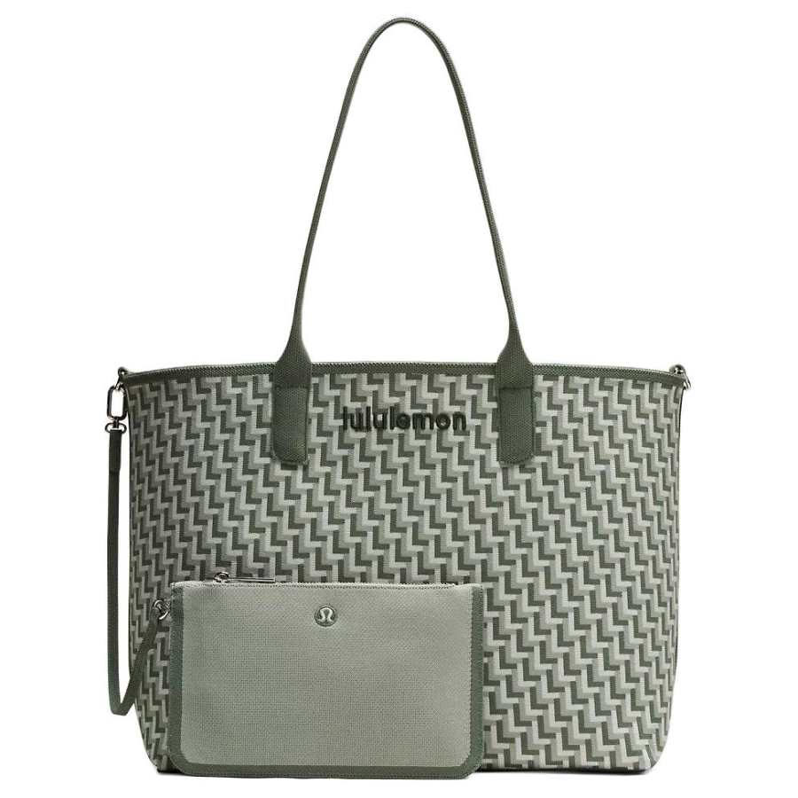 Lululemon Lululemon Polyester Tote Handbag Regular Women's Gray Eucalyptus & Jadeite Gray