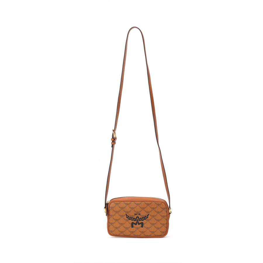 MCM Canvas With Leather Crossbody Bag, Shoulder Bag Small Unisex Cognac