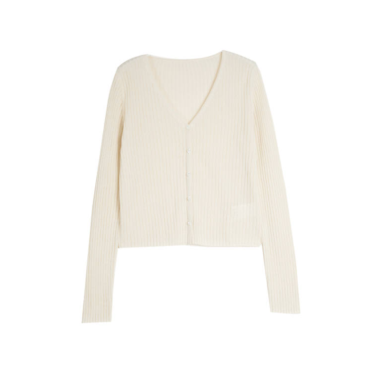 ELLE French Minimalist Style Lightweight V Neck Knitted Fabric Cardigan Women's