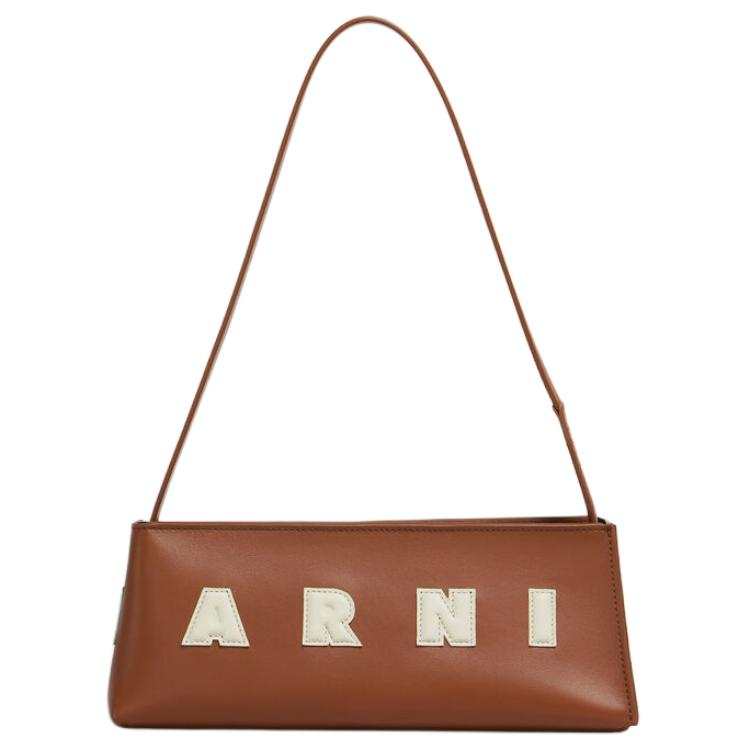 MARNI Museo Letter Print Calfskin Baguette Bag Handbag Women's Brown