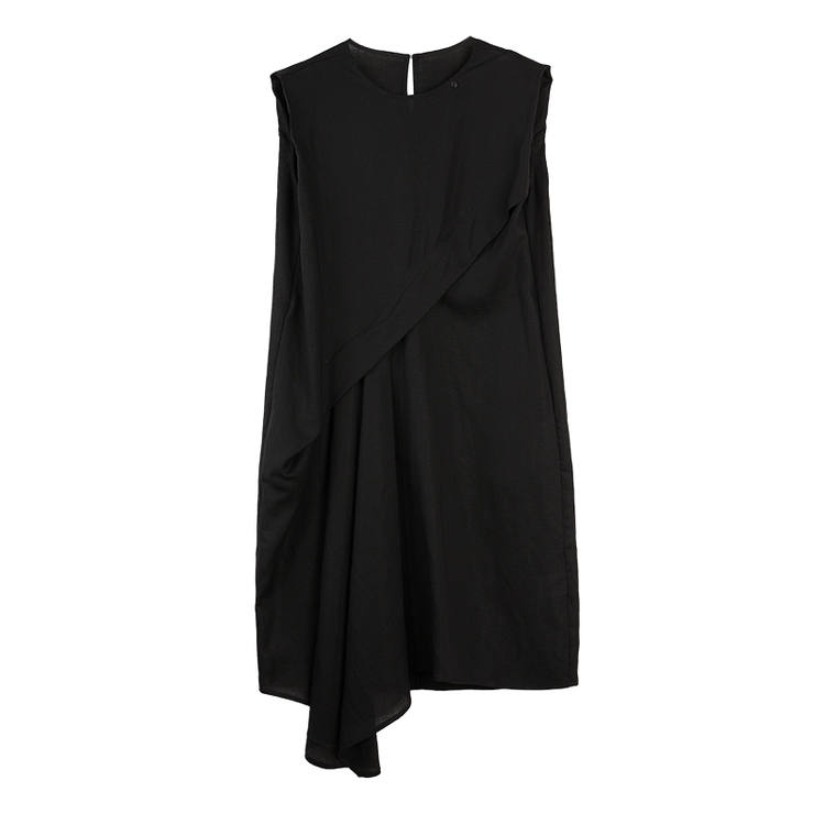 ELLE Sleeveless Dresses Women's Black Crew Neck Moderate Mid Length