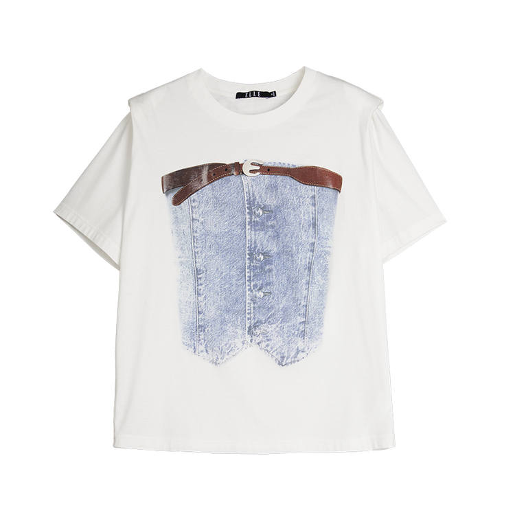 ELLE T Shirts Women's Ecru Crew Neck Moderate