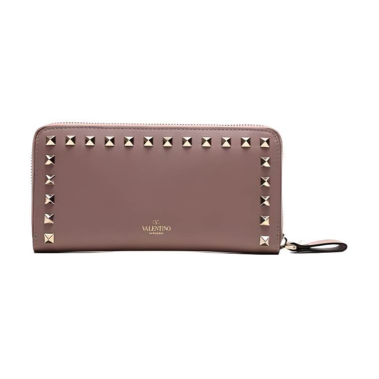 Valentino Leather Wallet Bag, Wallet Women's Gray Pink