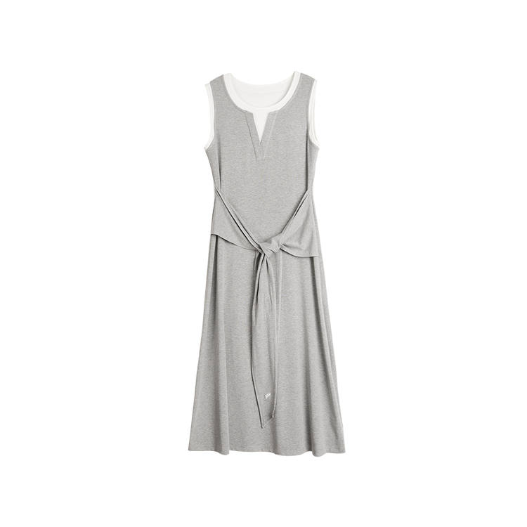 ELLE Sleeveless Dresses Women's Light Gray Crew Neck Moderate Mid Length