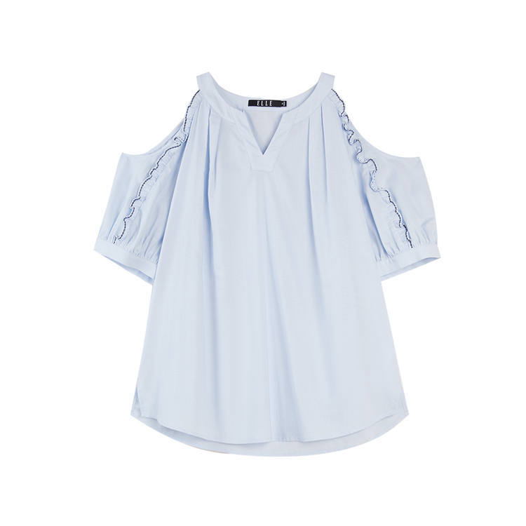 ELLE Shirts Women's Blue V Neck Moderate Shirt