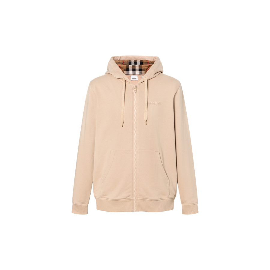 Burberry Hove Check Embroidery Logo Zip Hoodie