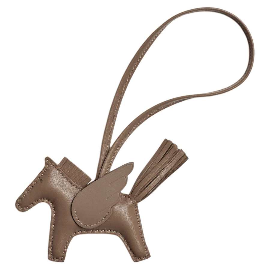 HERMES Rodeo Pegase Milo Lambskin Vs Swift Leather Bag Charm Bag Accessory Small Unisex Elephant Gray