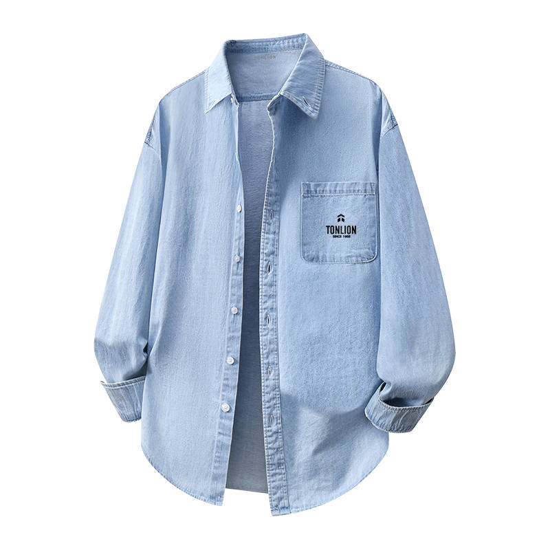Tonlion Shirts Unisex Lapel Moderate Denim