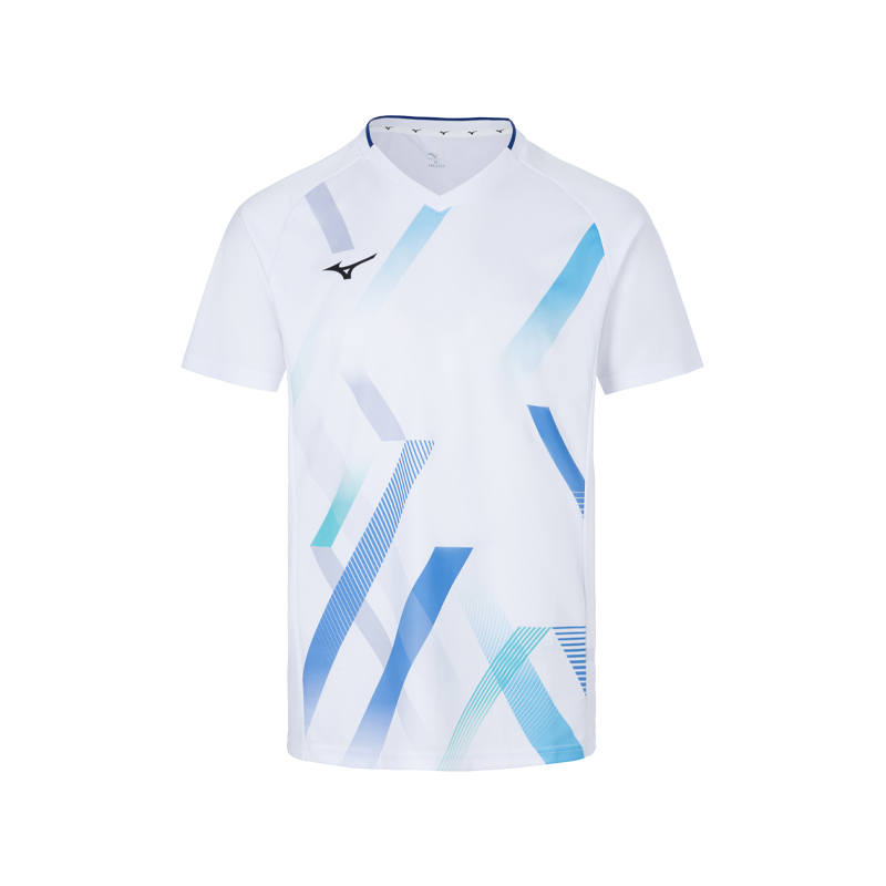 Mizuno T Shirts Unisex Bleached White V Neck Thin Straight Fit