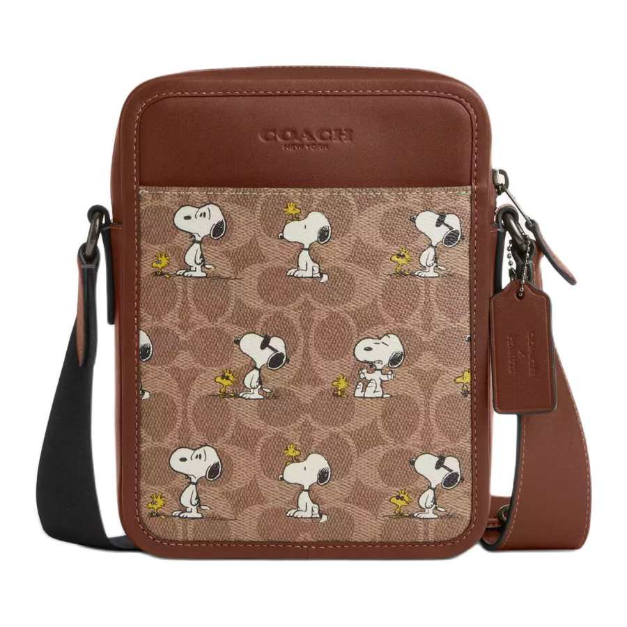 COACH PEANUTS Snoopy, Collaboration Teri Coated Canvas Crossbody Bag, Shoulder Bag Small Men's Ochre