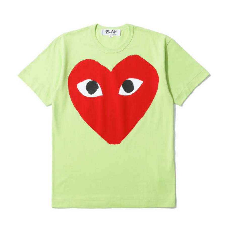 CDG Play T Shirts Men's Green Crew Neck Moderate