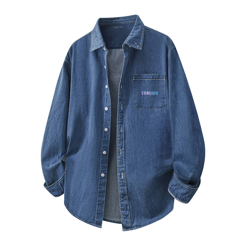 Tonlion Shirts Unisex Lapel Moderate Denim