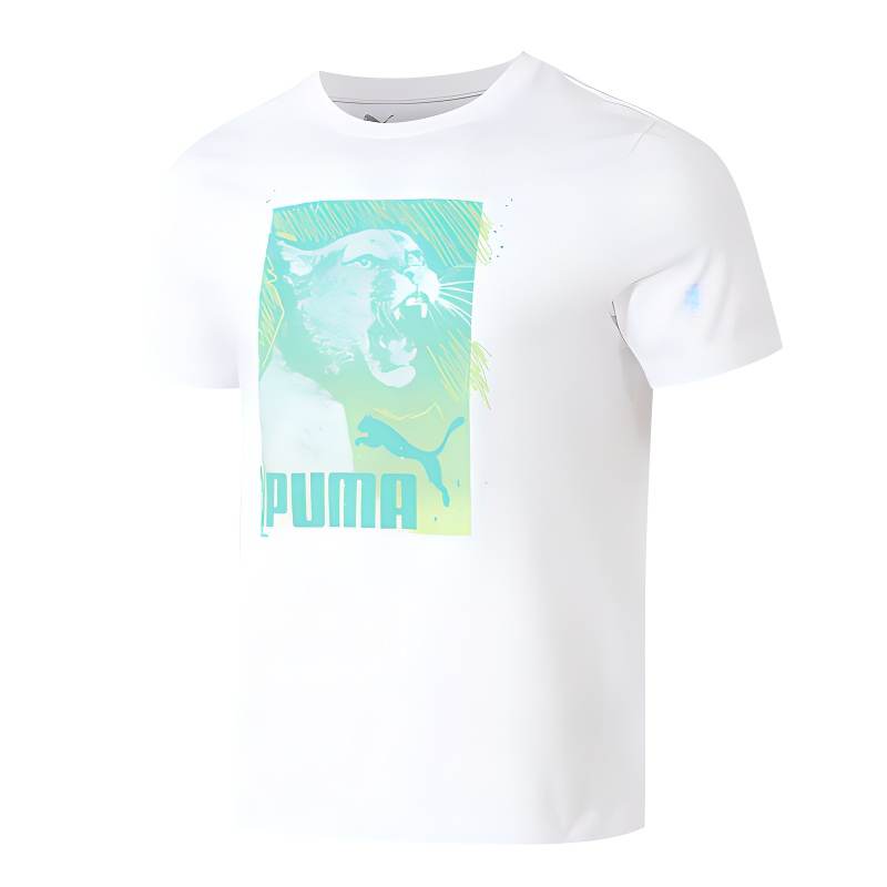 PUMA T Shirts Men's White Crew Neck Moderate