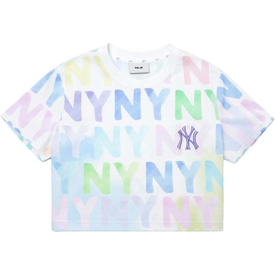 MLB MLB Base Logo Crop Tops Women's White Crew Neck Moderate
