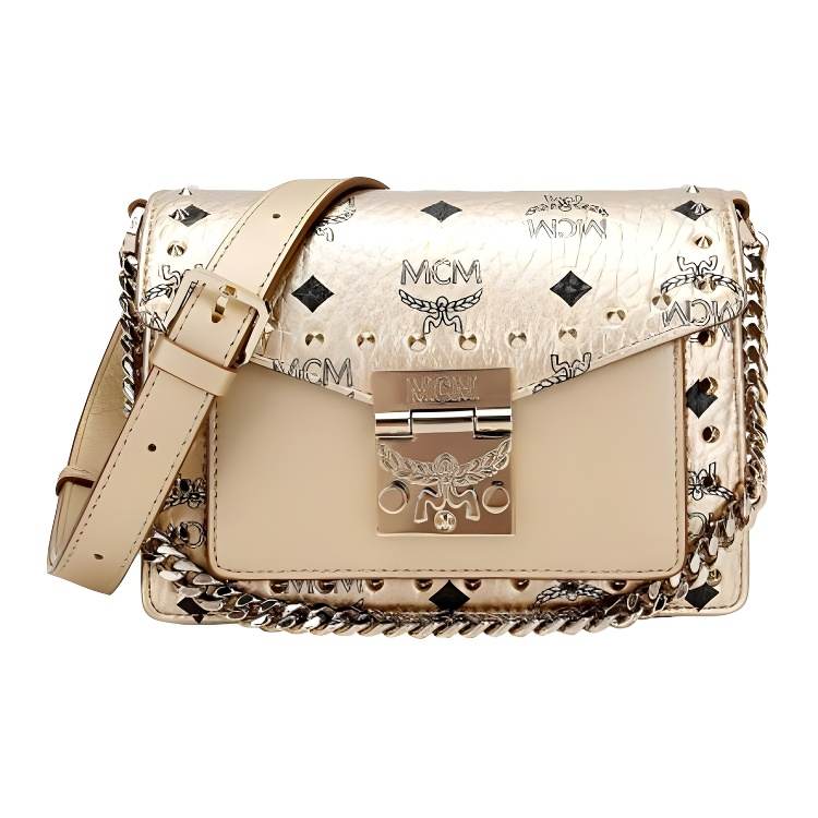 MCM Patricia Coated Canvas Trunk Bag, Shoulder Bag, Crossbody Bag Mini Women's Gold