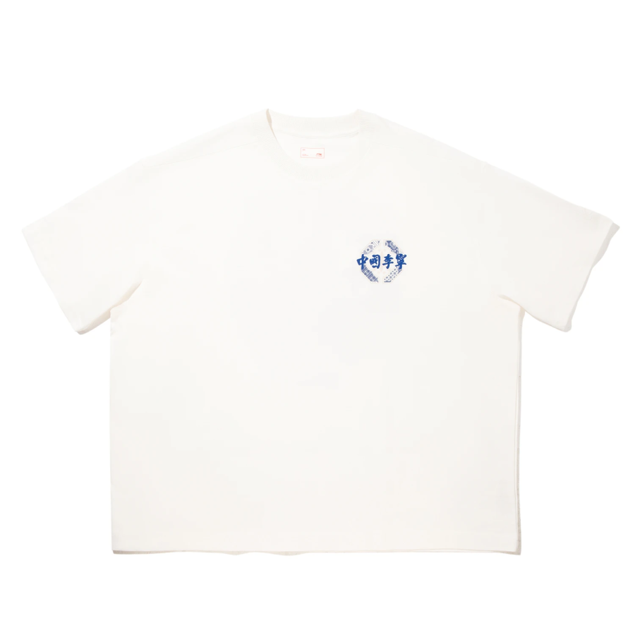 Li-Ning Li Ning T Shirts Unisex Ivory Crew Neck Moderate