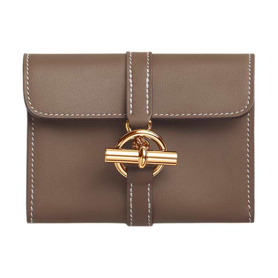 HERMES Glenan Swift Calfskin Wallet Women's 18 Etoupe Elephant Gray