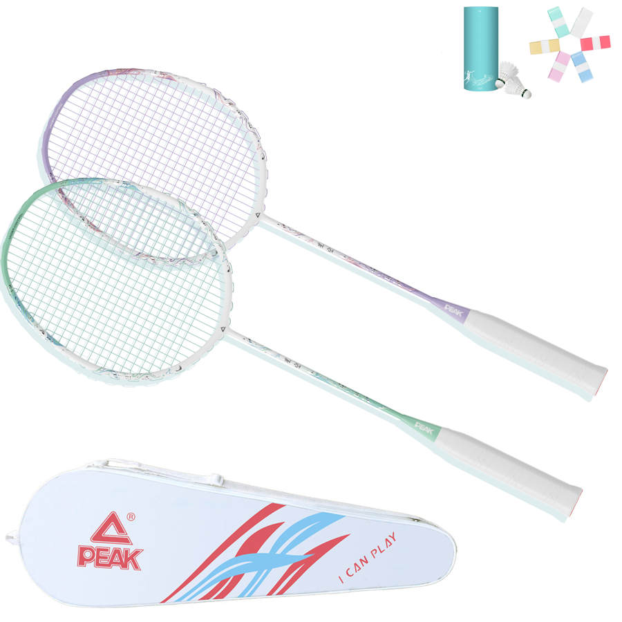 PEAK Full Carbon Badminton Rackets Control Type All around Defense Advanced Level 5U/G6 Green Purple