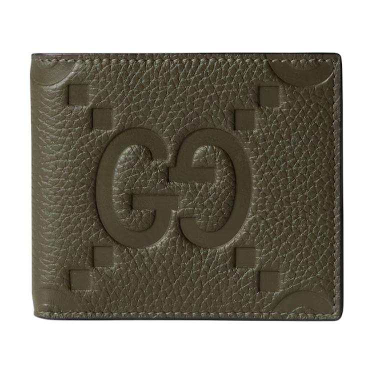 GUCCI Jumbo GG Leather Wallet Men's Dark Green