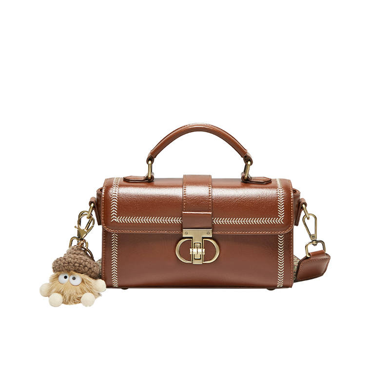 NALANDU Cow Leather With Synthetic Leather Handbag Small Women's Brown/Midnight Black
