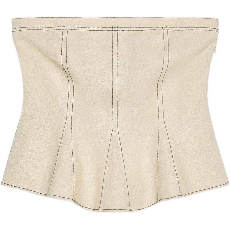 ZARA Strapless Tops Women's Light Beige Moderate Nipped In Waist