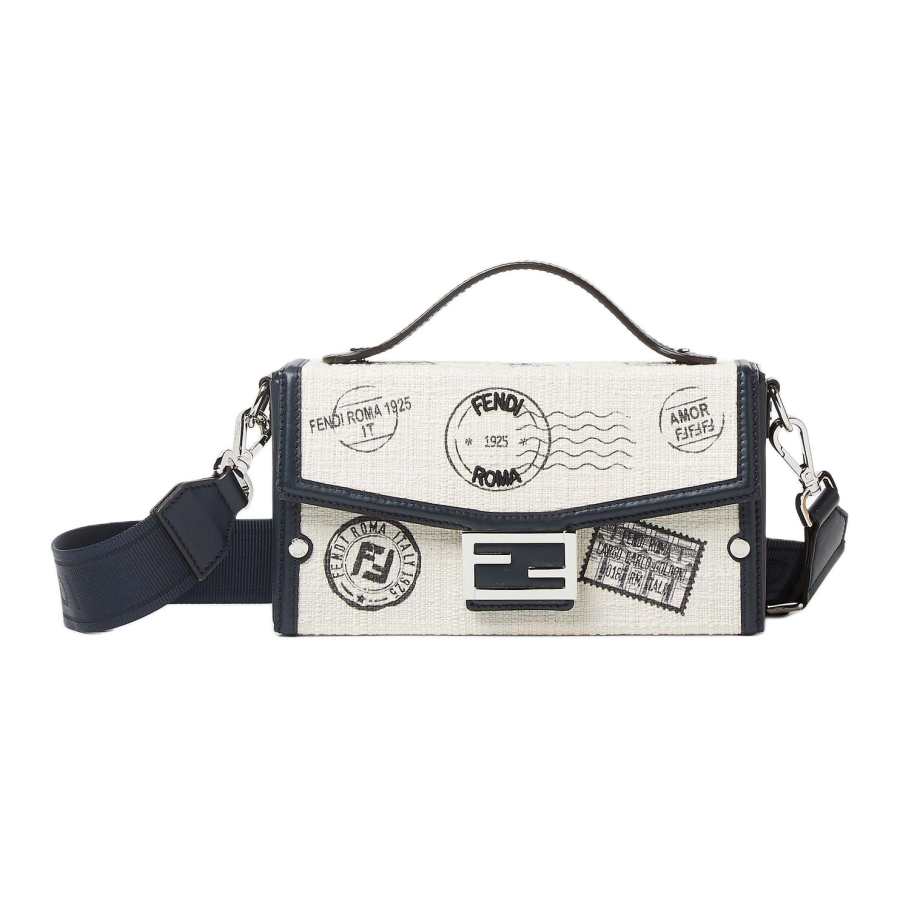 FENDI Canvas Baguette Bag, Shoulder Bag, Crossbody Bag, Handbag Men's White & Multicolor