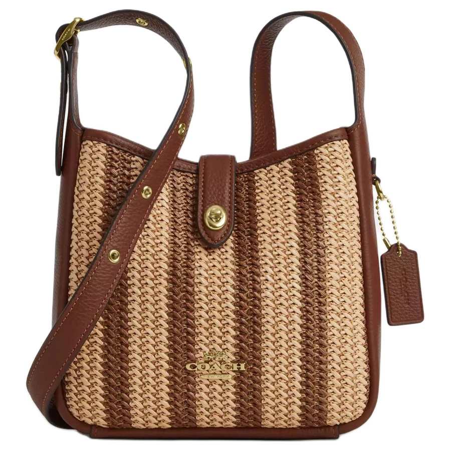 COACH Hadley Straw Shoulder Bag, Crossbody Bag Small Women's Gold & Red & Wood Color