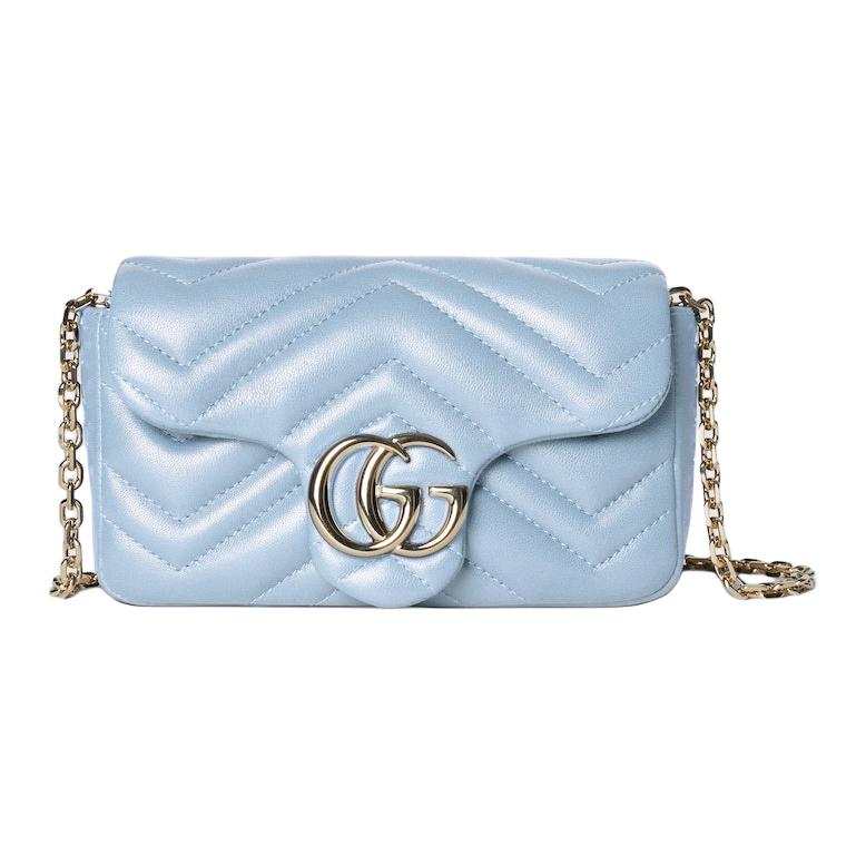GUCCI GG Marmont Lambskin Shoulder Bag Mini Women's Light Blue