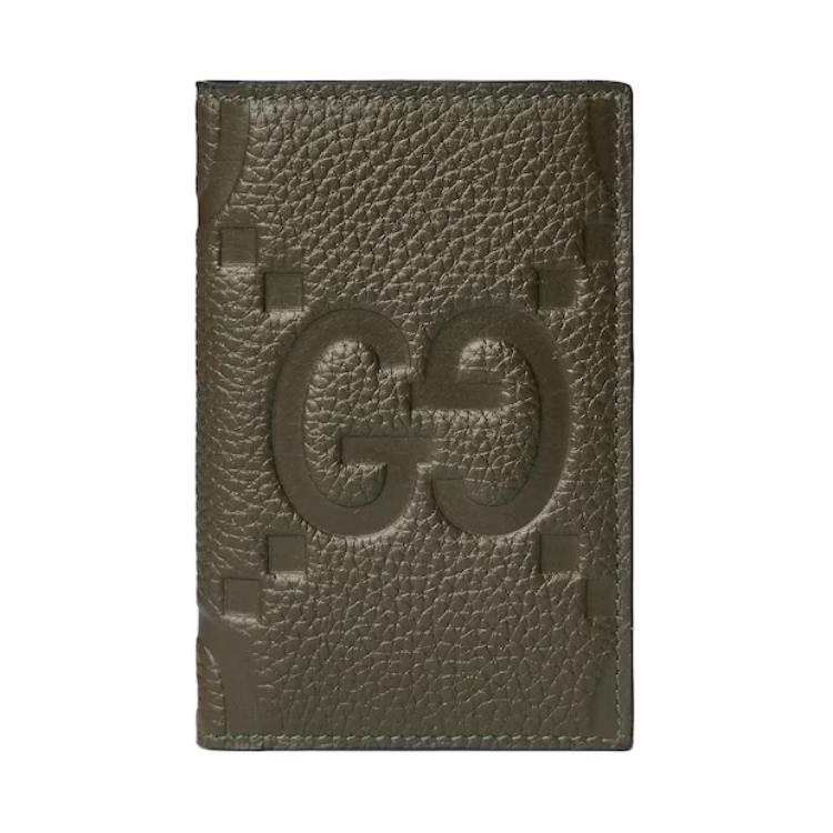 GUCCI Jumbo GG Leather Card Holder Large Men's Dark Green