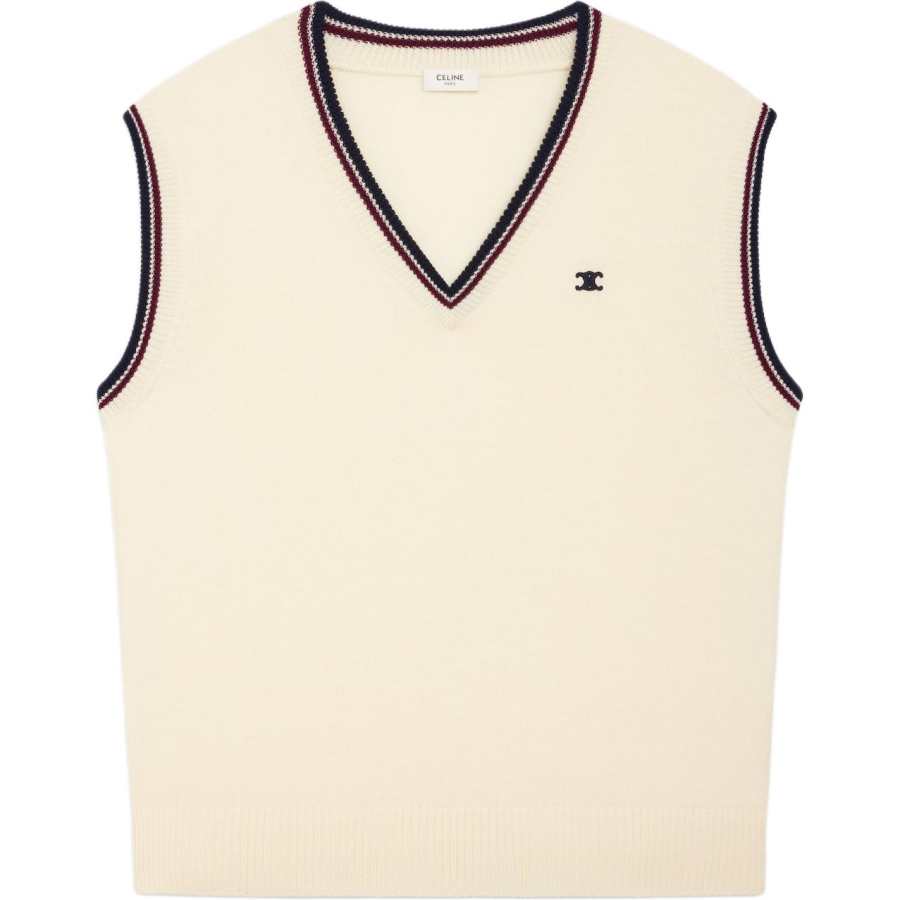 CELINE Tank Tops Men's White V Neck Moderate Straight Fit