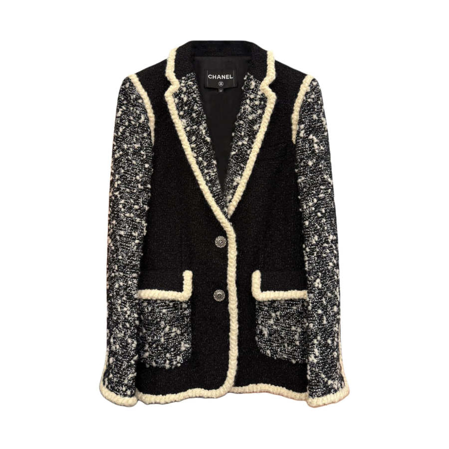 CHANEL Coats Women's Black Notch Lapel Moderate