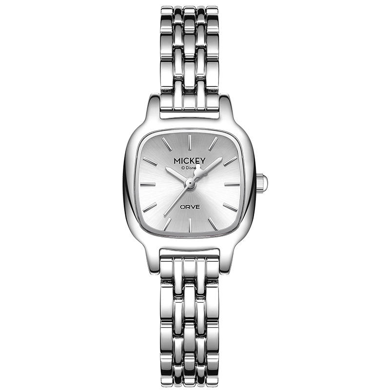 Disney Luxury Small Sugar Cube Quartz Movement Alloy Strap Watch Women's Watch Silver Dial