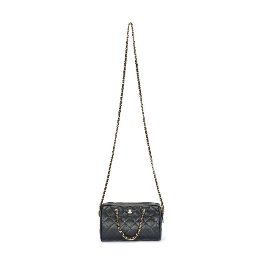 CHANEL Bright Grain Calfskin And Gold Metal One Shoulder Handbag Women's Black