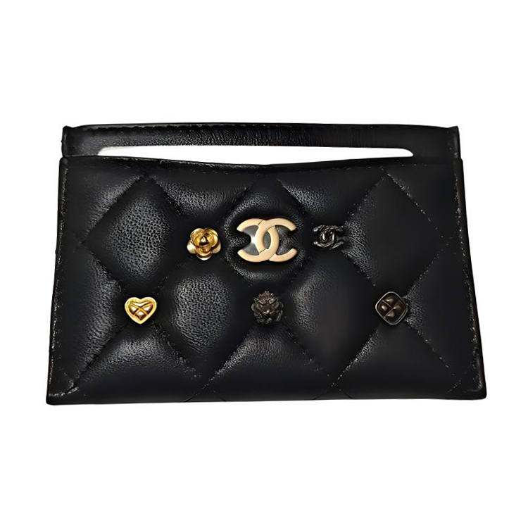CHANEL Lambskin Card Holder Women's Black