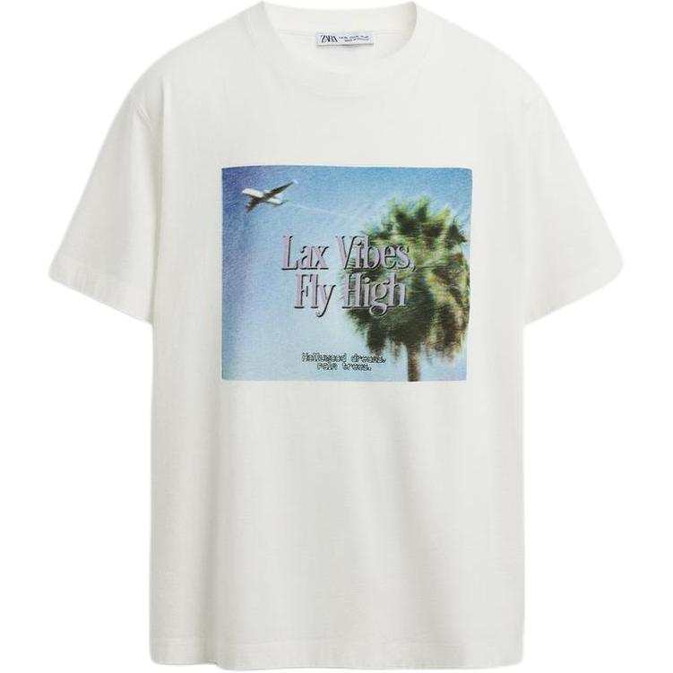 ZARA T Shirts Men's Frosted White Crew Neck Moderate