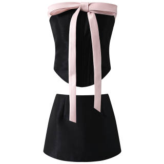 Cosyism Two Piece Skirt Sets Women's Black Tank Top+Skirt Moderate Short