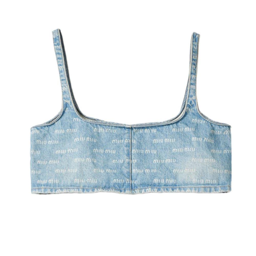 Miu Miu logo-print denim crop top