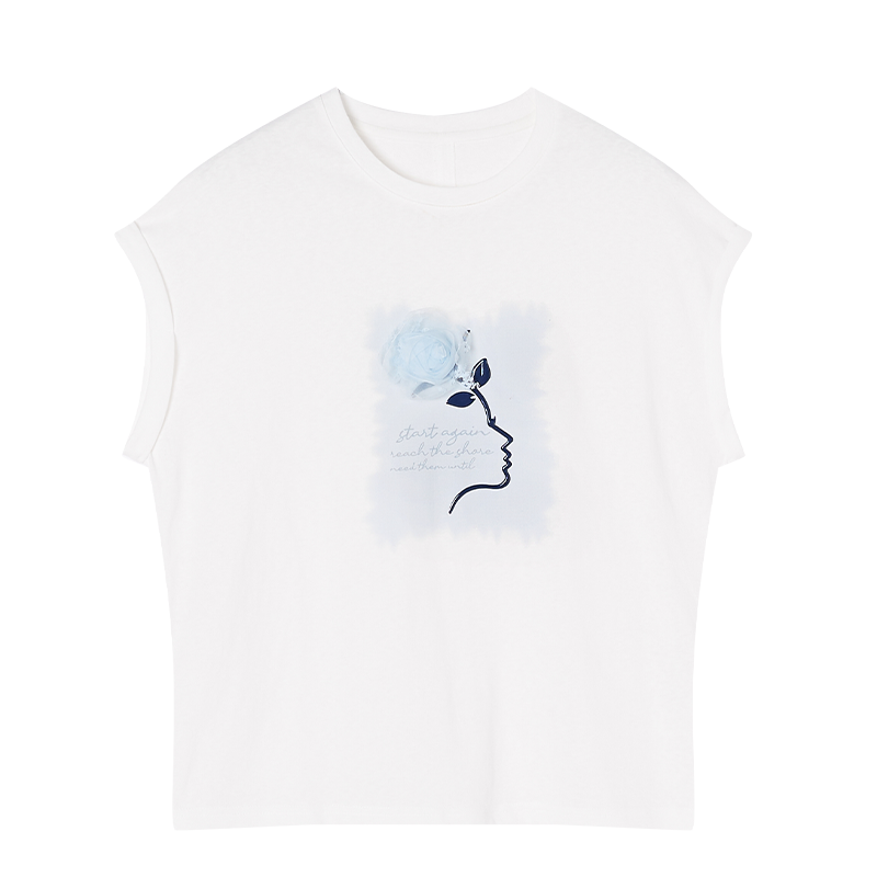 XIANGYING T Shirts Women's Heron White Crew Neck Moderate Straight Fit