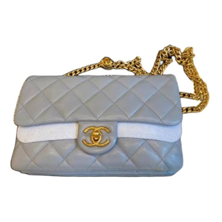 CHANEL Sheepskin Flap Bag, Shoulder Bag, Crossbody Bag Small Women's Gray