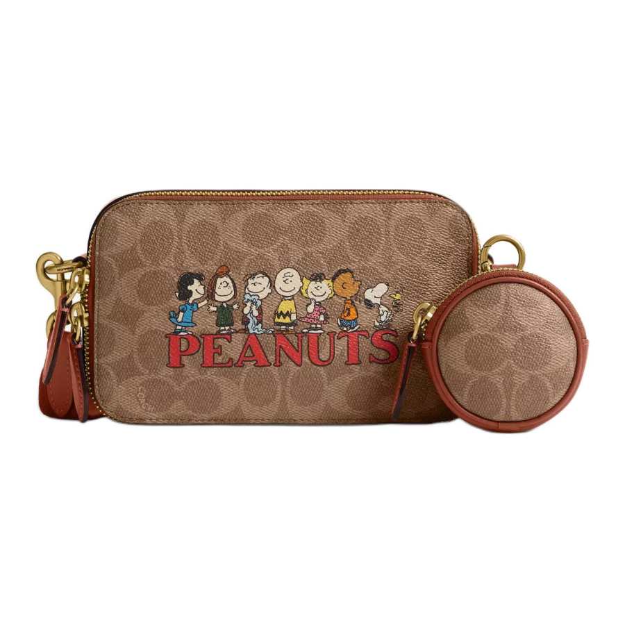 COACH PEANUTS Snoopy, Collaboration Signature Coated Canvas Clutch Crossbody Bag Small Women's Brown