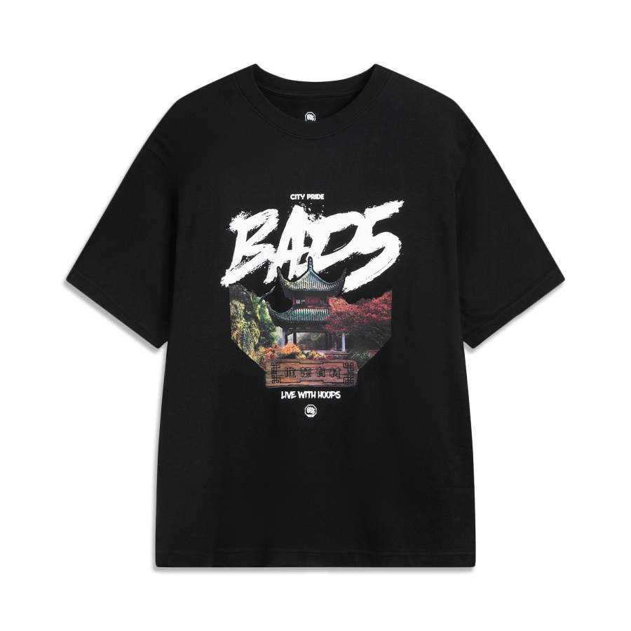 Li-Ning Li Ning BADFIVE T Shirts Men's Black Crew Neck Moderate Straight Fit