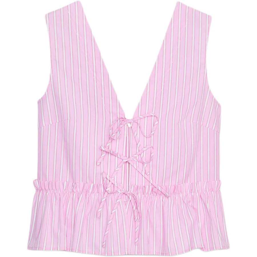 ZARA Tank Tops Women's Pink/White V Neck Moderate Other