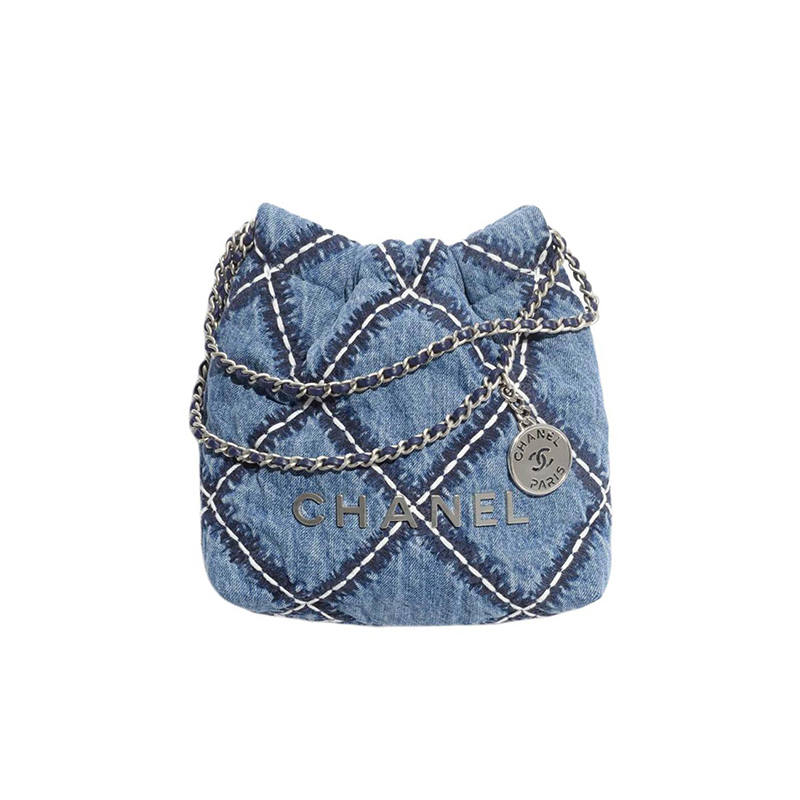 CHANEL Denim & Metal Bucket Bag, Shoulder Bag, Crossbody Bag Mini Women's Blue