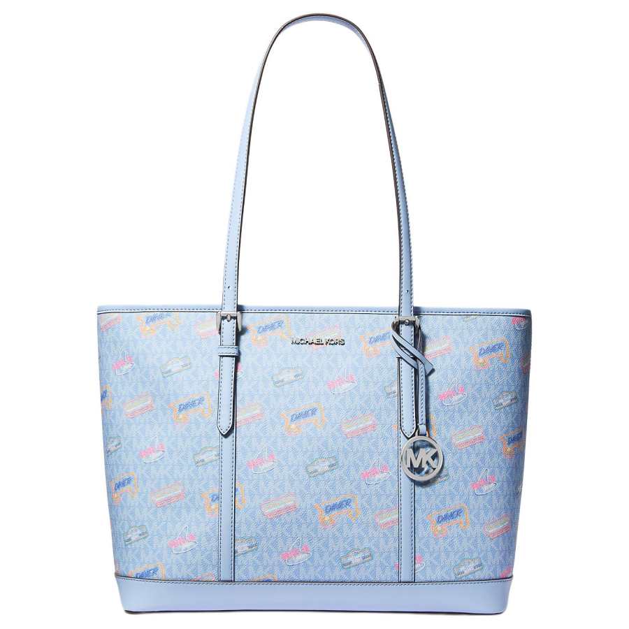 MICHAEL KORS Jet Set Coated Canvas Tote Bag, Shopping Bag, Handbag, Shoulder Bag Large Women's Blue