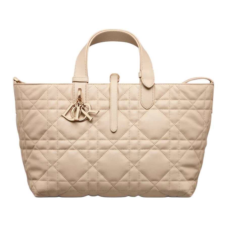 DIOR Toujours Cow Leather Native Handbag Medium Women's Pink Beige