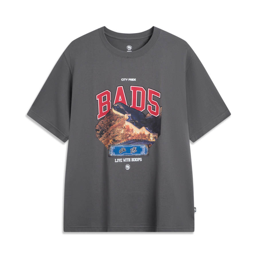 Li-Ning Li Ning BADFIVE T Shirts Men's Coal Smoke Gray Crew Neck Moderate Straight Fit