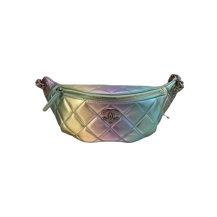 CHANEL Gradient Metal Texture Lambskin Fanny Pack Women's Iridescent Pink & Purple & Green