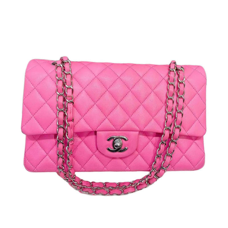 CHANEL Classic Flap CF21K Winter Lambskin One Shoulder Handbag, Crossbody Bag Medium Women's Vibrant Pink