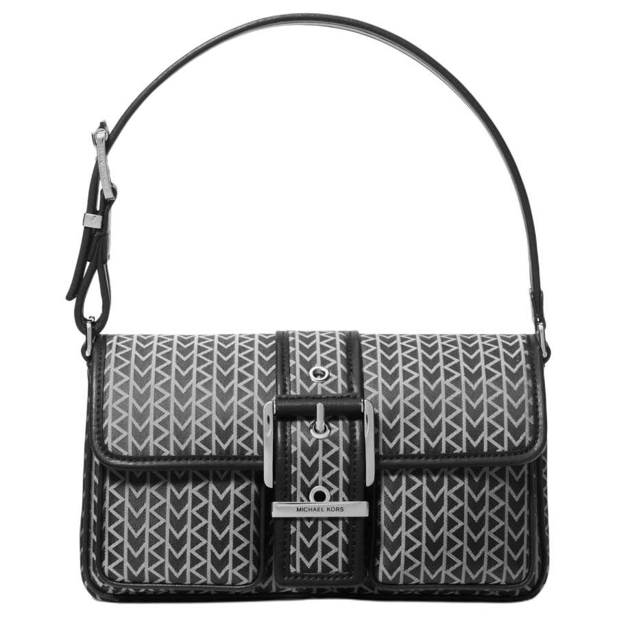 MICHAEL KORS Colby Fabric Shoulder Bag Medium Women's Black White